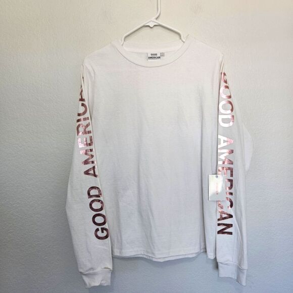 NWT Good American | Rose Gold Graphic Logo Long Sleeve Top Shirt Womens Medium 2 - Picture 3 of 6